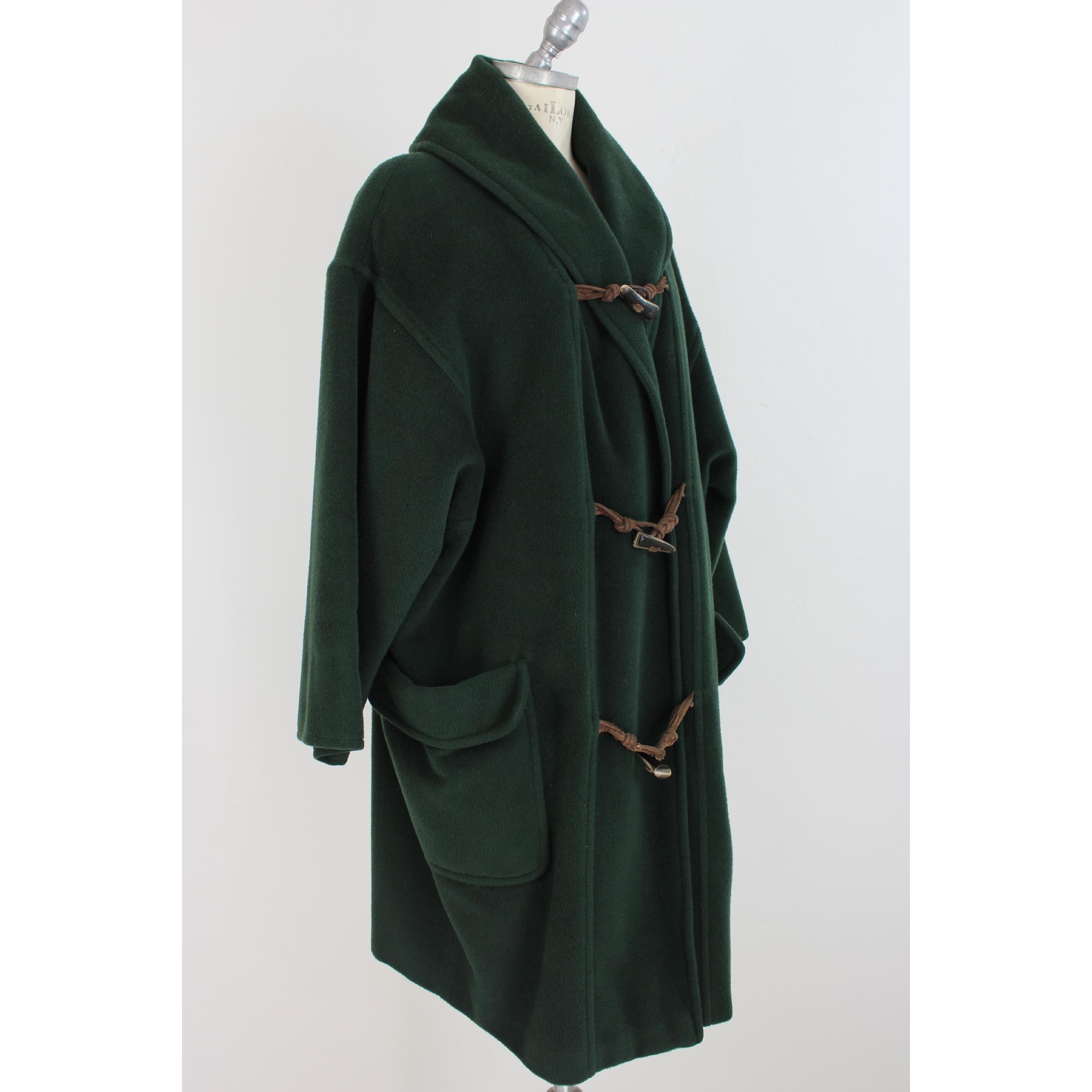 Black 1980s Max Mara Dark Green Wool Cashmere Duffle Coat 
