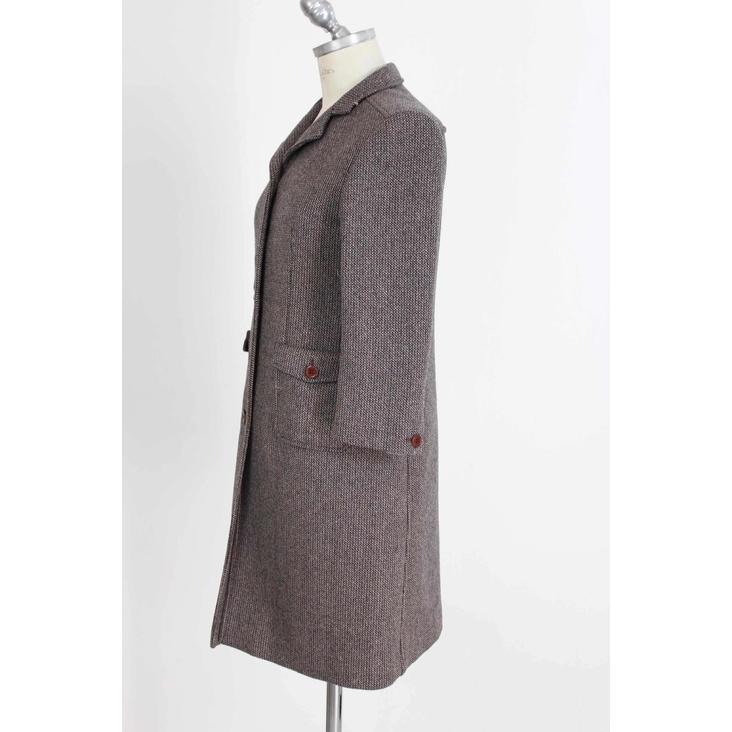 Gray 2000s Miu Miu Brown Tweed Wool Above Knee Long Coat