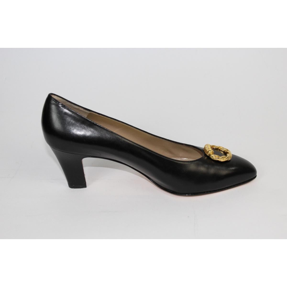 1980s Salvatore Ferragamo Black Leather Heel Pump Shoes NWT In New Condition In Brindisi, Bt
