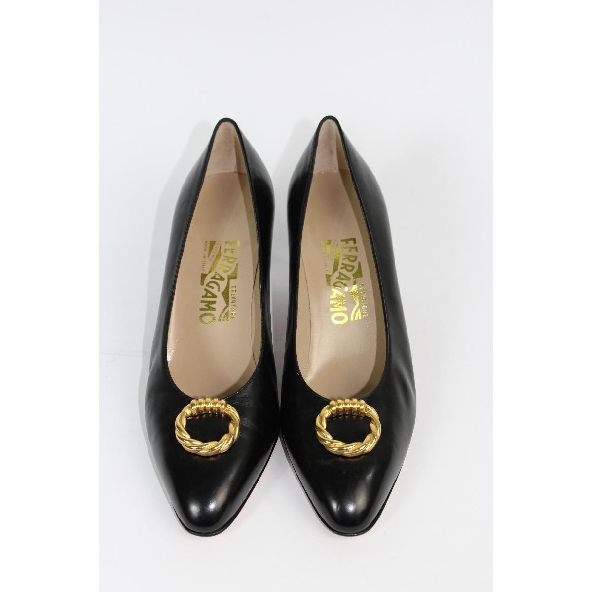 Women's 1980s Salvatore Ferragamo Black Leather Heel Pump Shoes NWT
