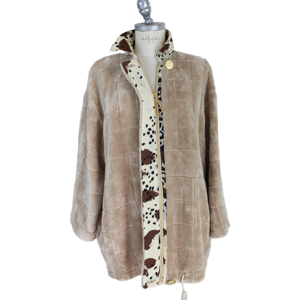 1980s Gianfranco Ferre Beige Viscose Faux Fur Hoodie Jacket 2