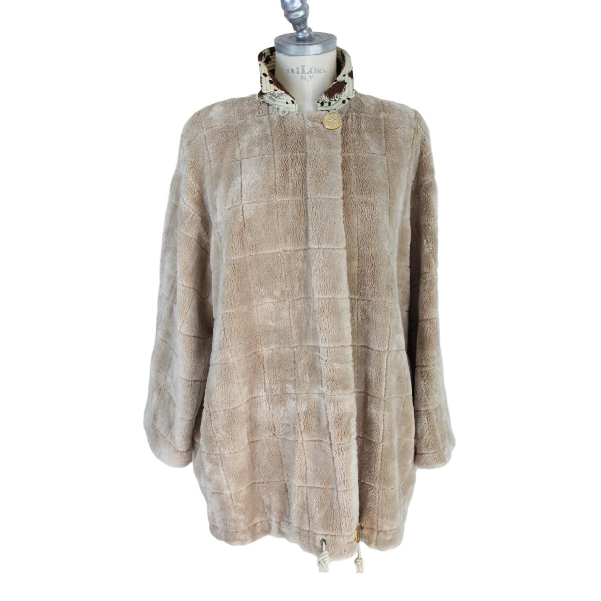 1980s Gianfranco Ferre Beige Viscose Faux Fur Hoodie Jacket 1