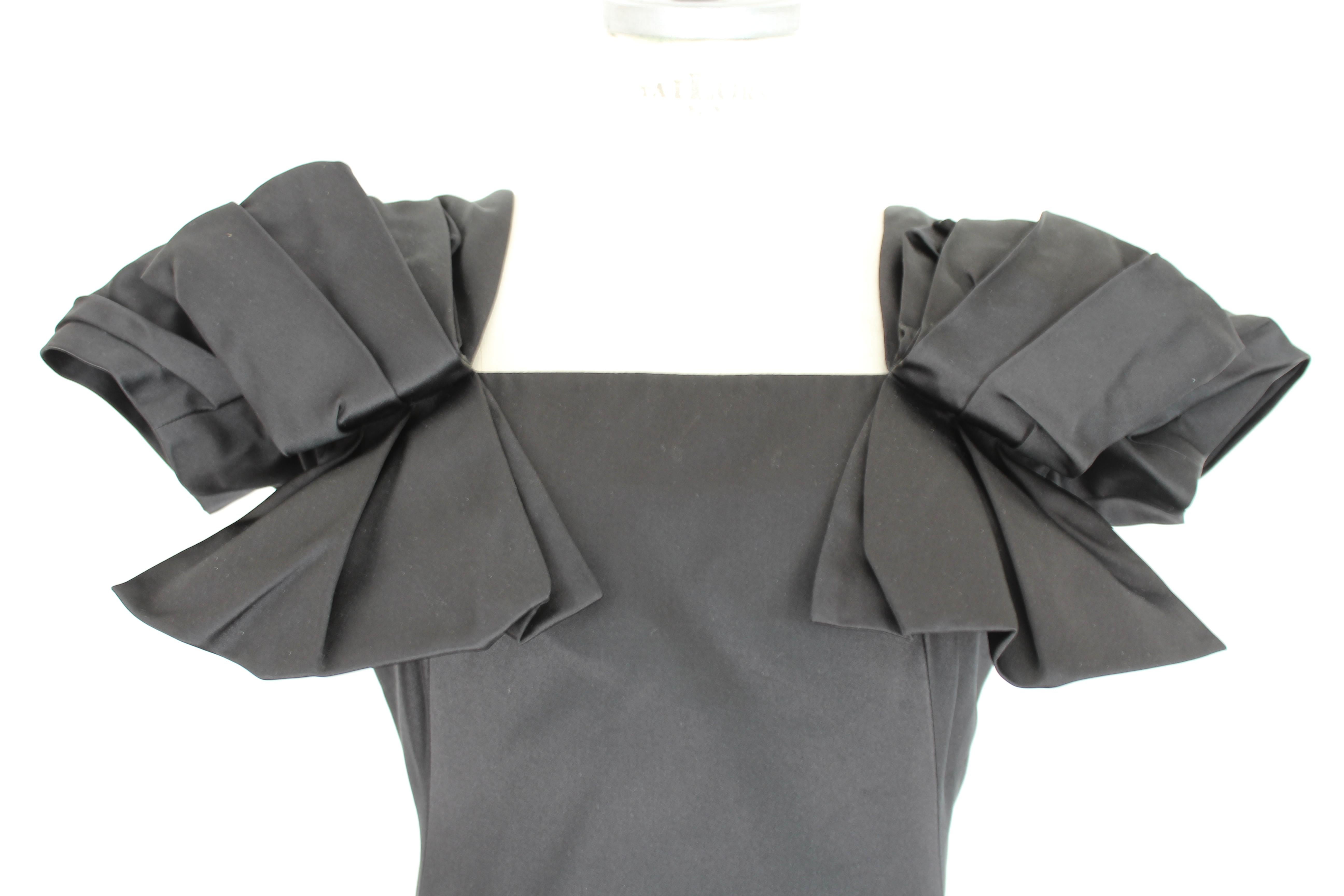 2000s Alexander Mcqueen Black Silk Evening Grows Dress Bow Sleeves NWT 2
