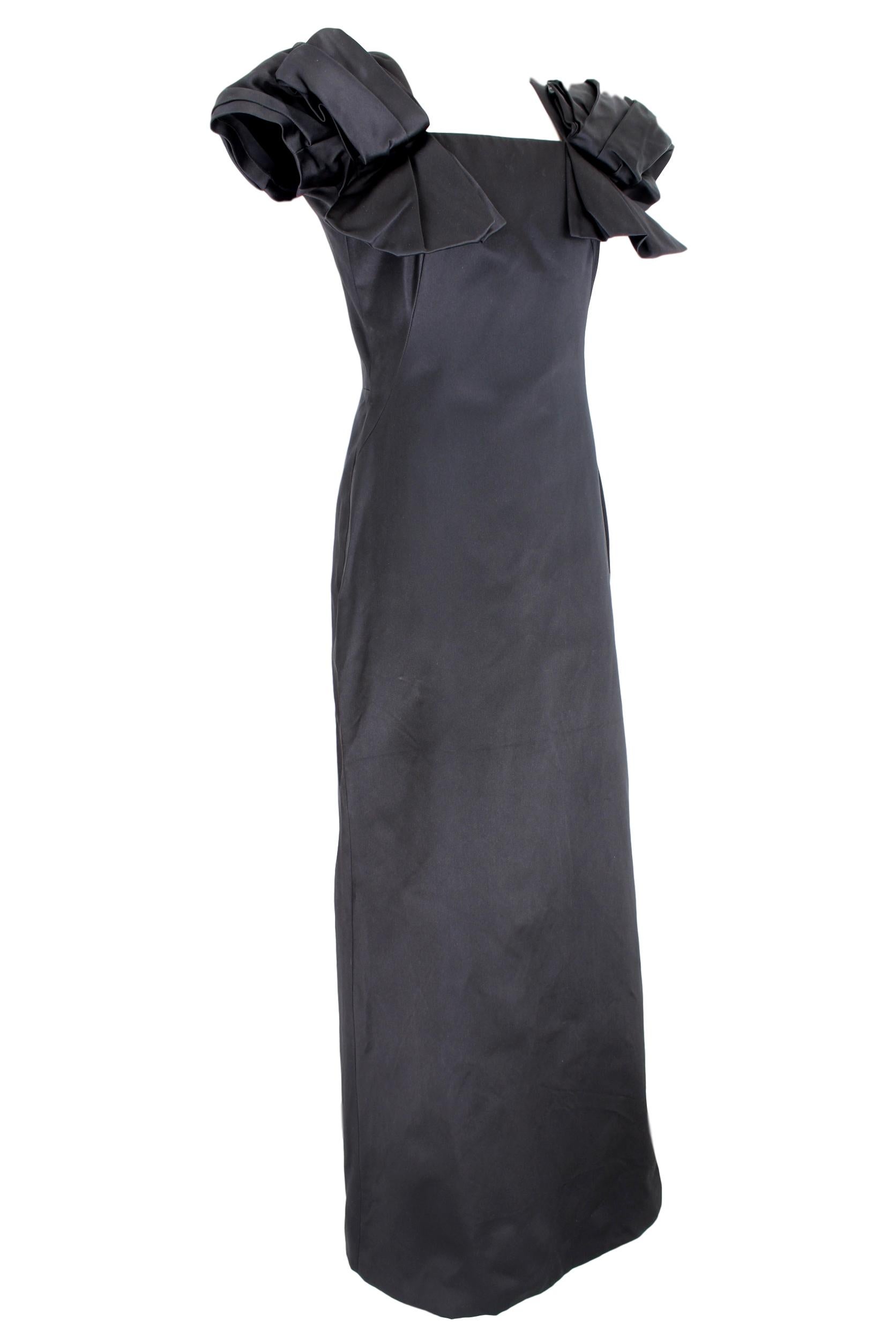 Women's 2000s Alexander Mcqueen Black Silk Evening Grows Dress Bow Sleeves NWT
