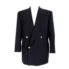 Vintage 1990s Valentino Blue Wool Double Breasted Jacket