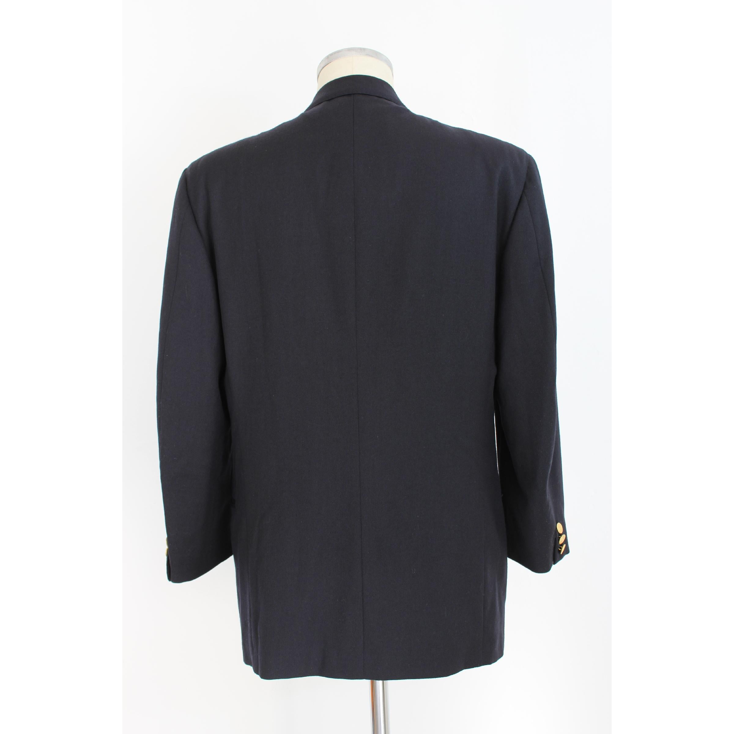 Black 1990s Valentino Blue Wool Double Breasted Jacket