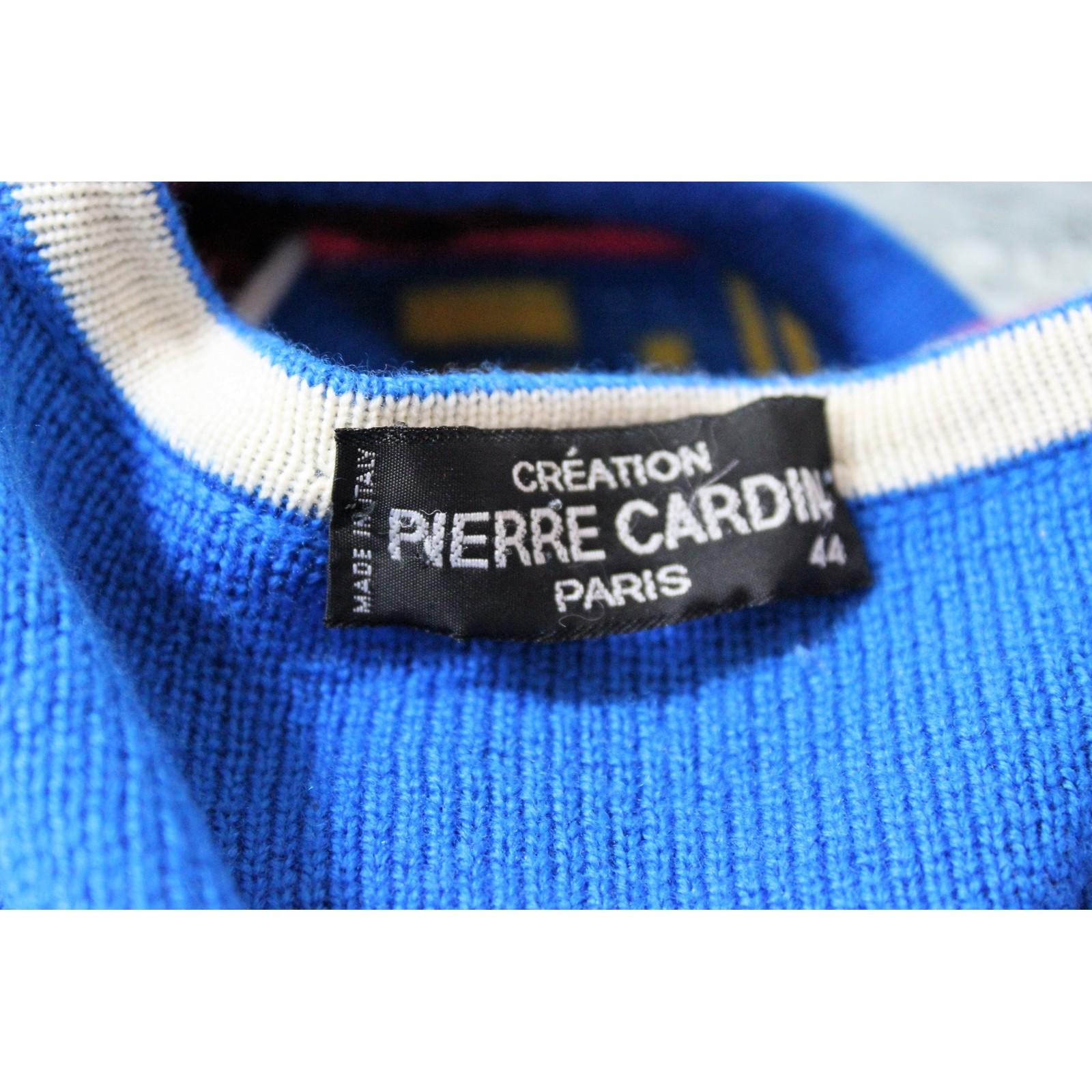 1980s Pierre Cardin Paris Blue Geometric Wool Batwing Sleeve Sweater 3