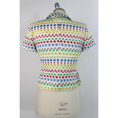 1980s Istante by Gianni Versace White Cotton Floral Short Sleeve Bolero Jacket