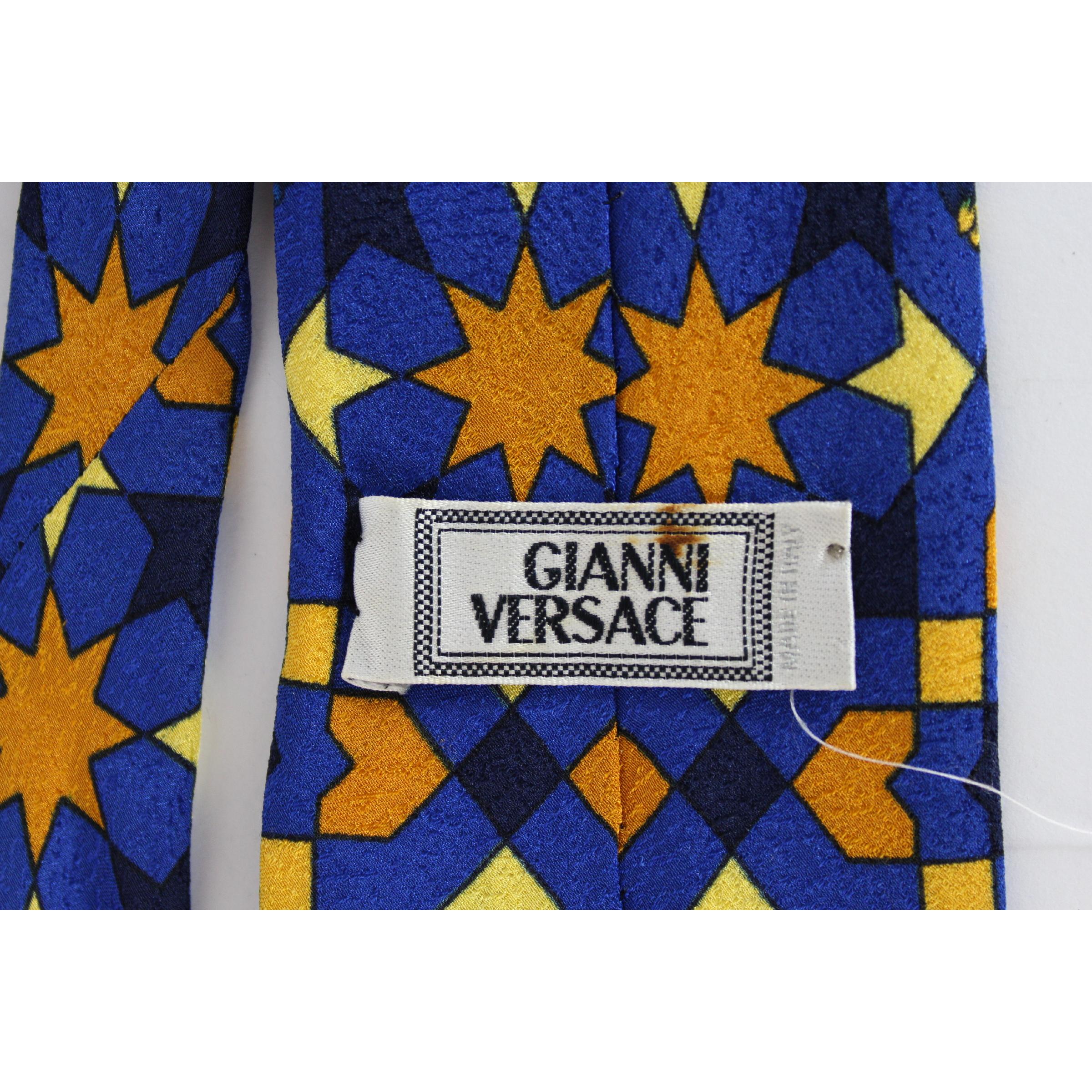 1980s Gianni Versace Tie Silk Baroque Vintage Blue Gold 2