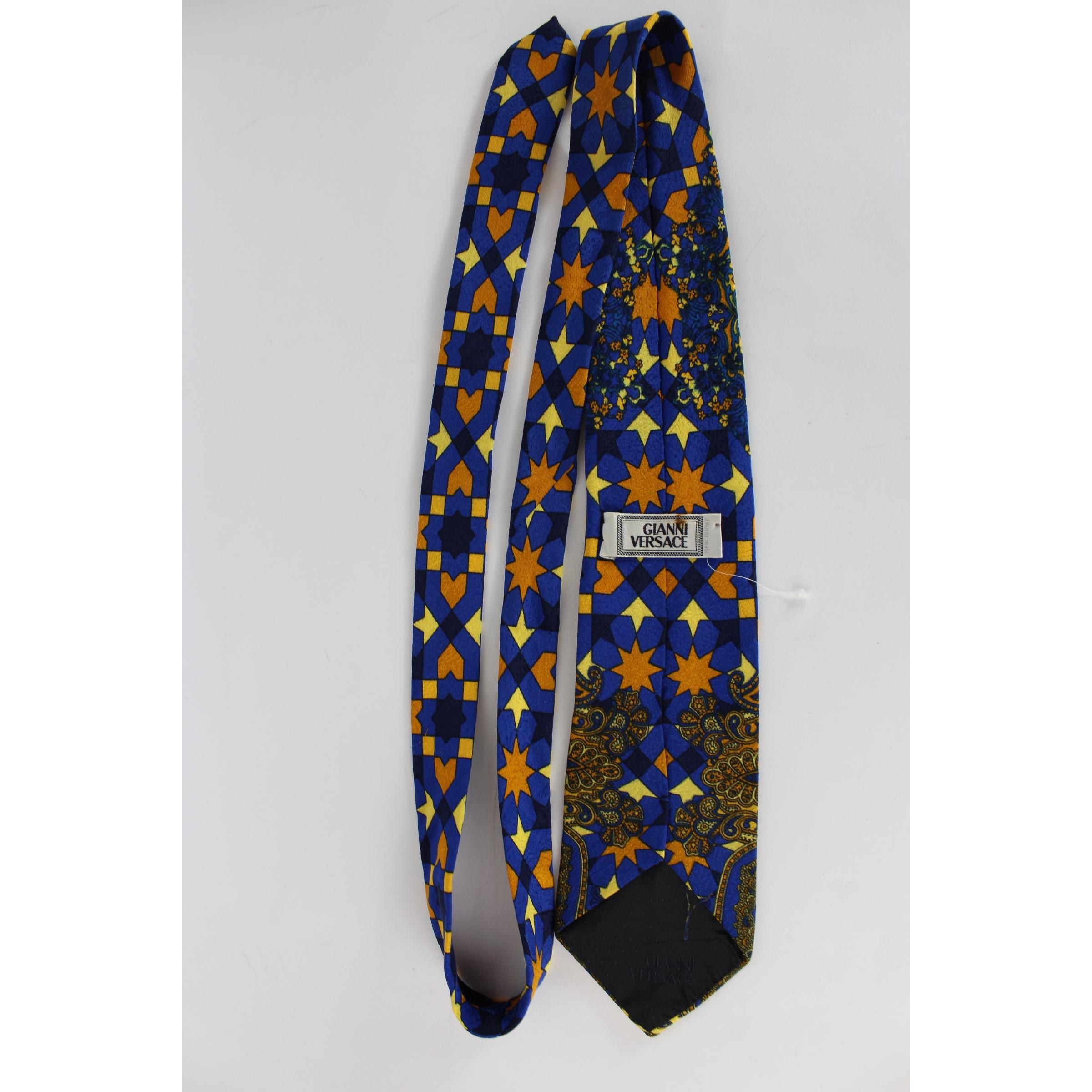 Men's 1980s Gianni Versace Tie Silk Baroque Vintage Blue Gold