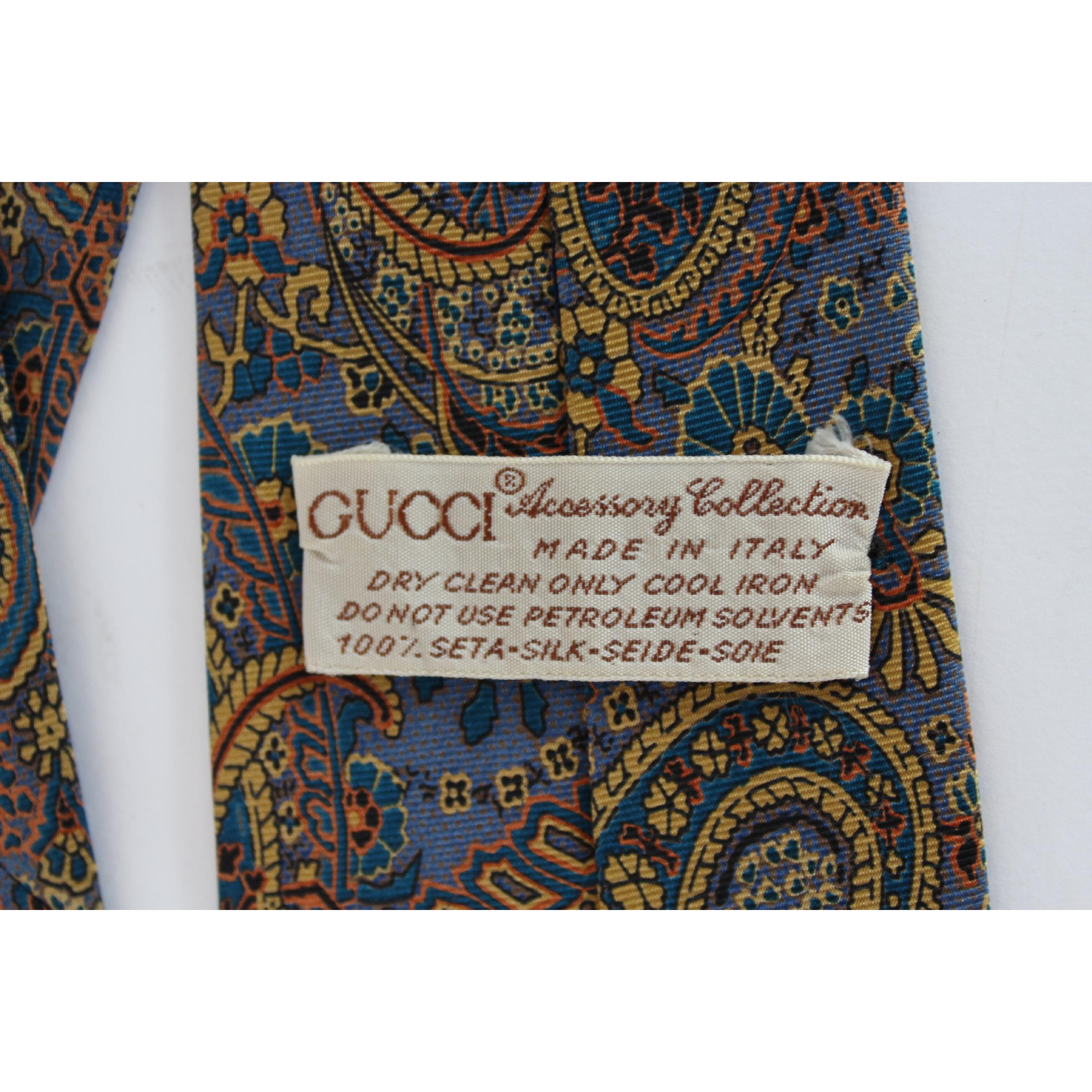 1980s Gucci Tie Silk Paisley Vintage Blue Brown In Excellent Condition In Brindisi, Bt