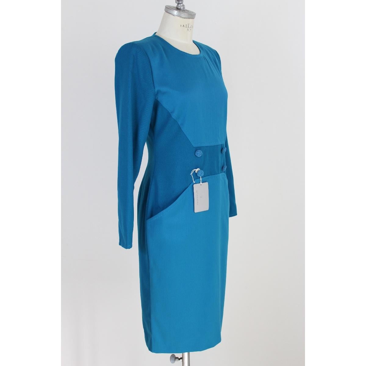 Blue 1980s Mila Schon Turquoise Wool Sheath Dress