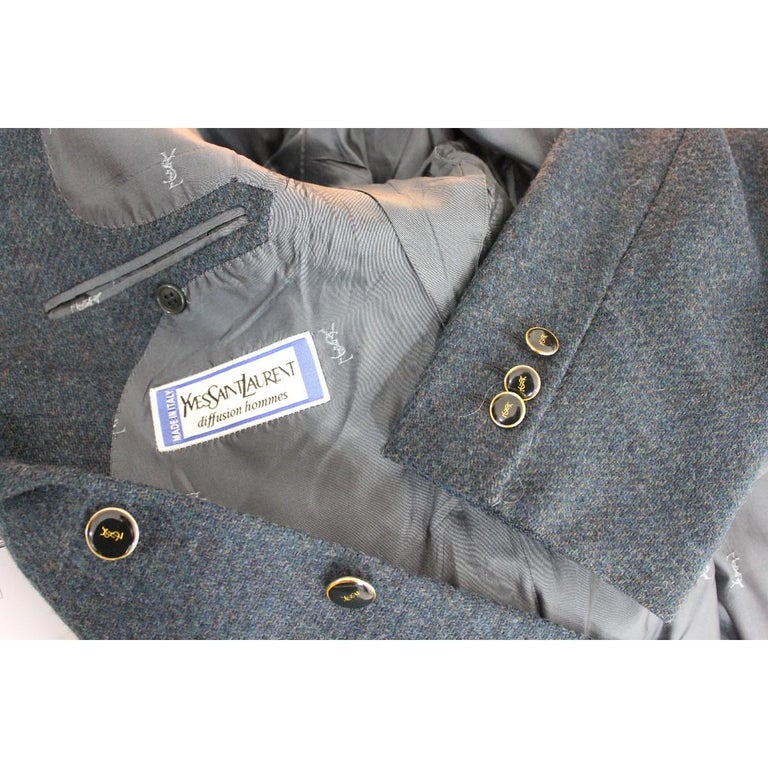 1990s Yves Saint Laurent Blue Tweed Wool Jacket For Sale at 1stdibs