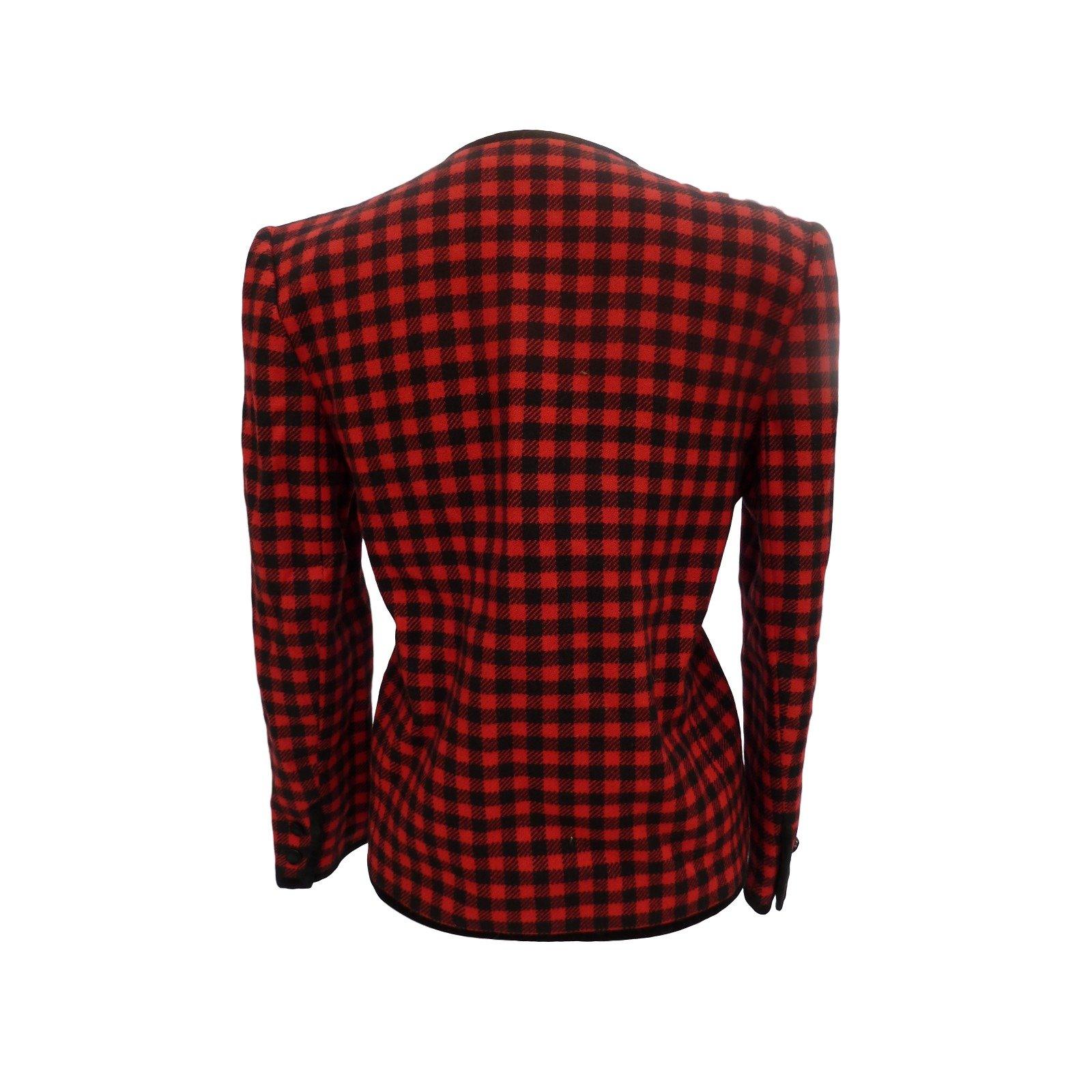 1980s Valentino Boutique Red and Black Wool Check Short Jacket  1