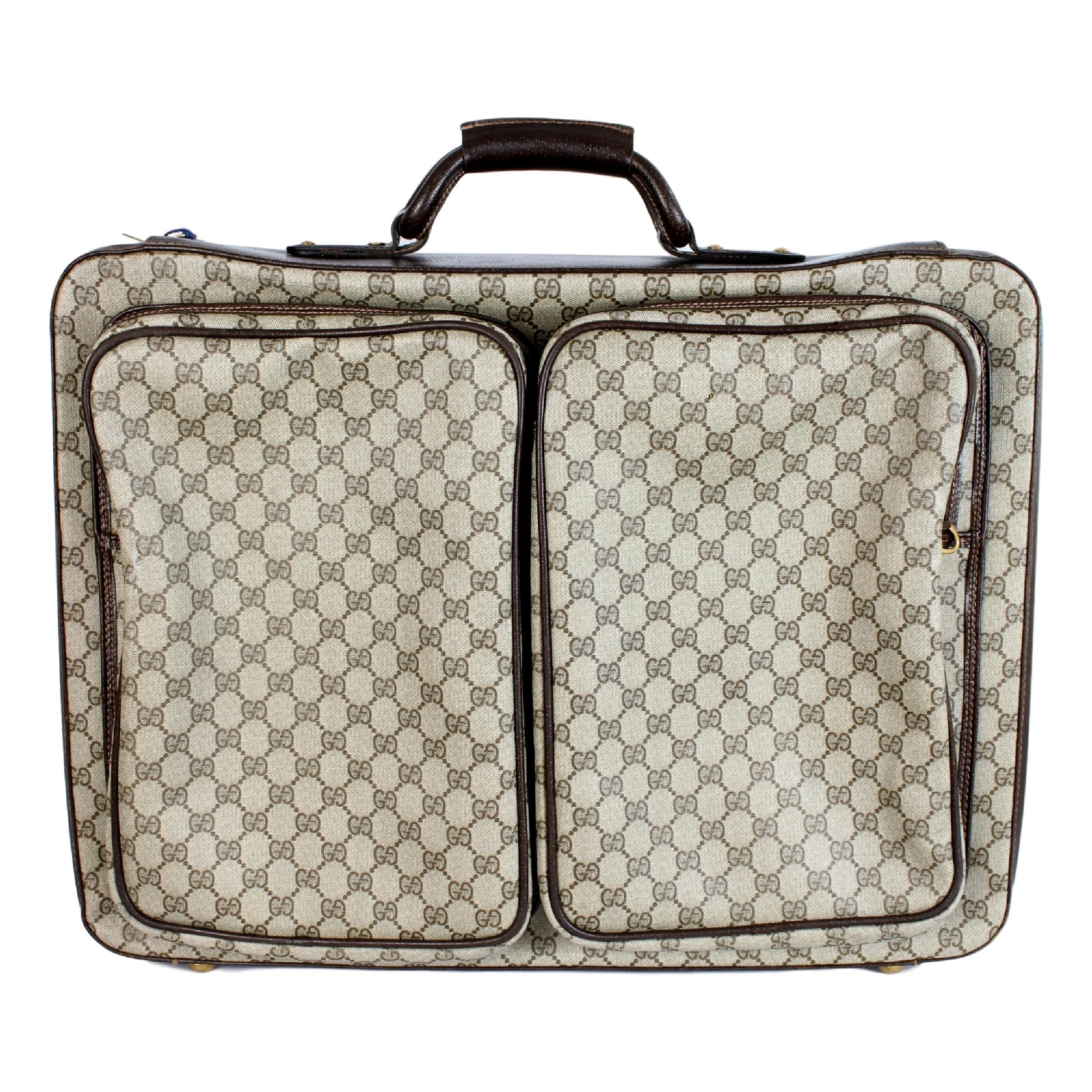 1980s Gucci Monogram Beige Leather Suitcase Luggage Bag 2