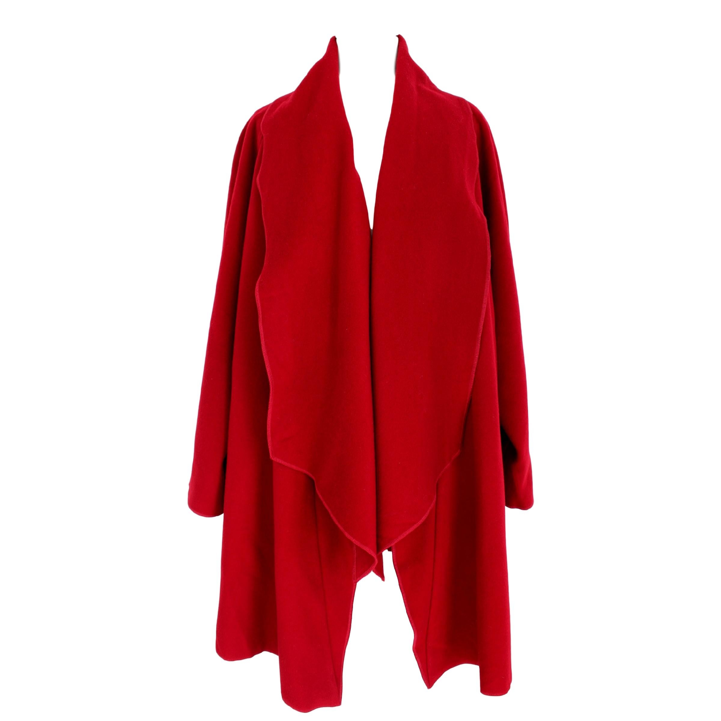1980s Fendi 365 Red Cashmere Wool Coat Cloak Cape
