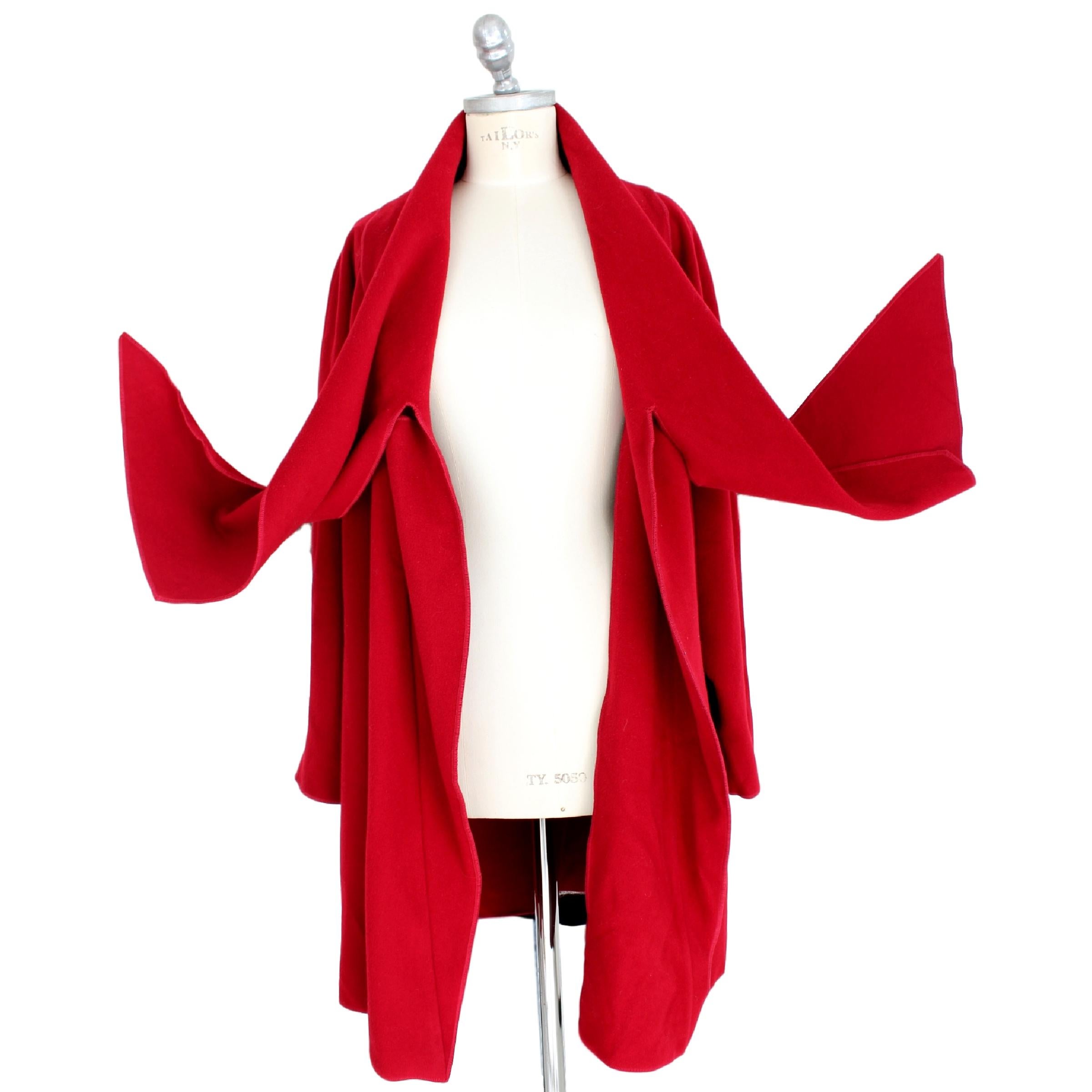 Women's 1980s Fendi 365 Red Cashmere Wool Coat Cloak Cape