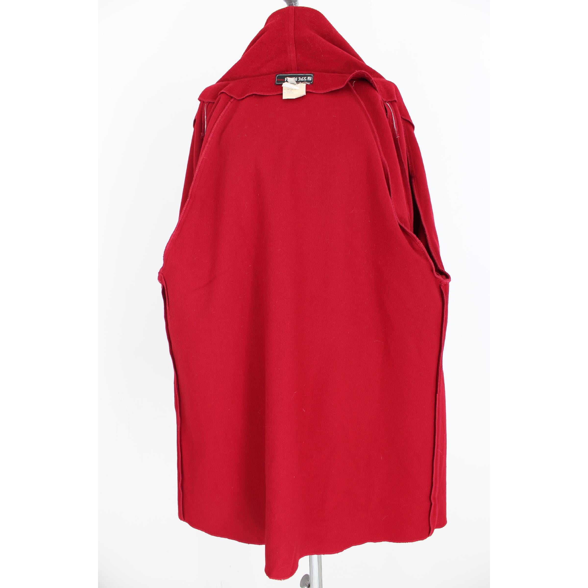 1980s Fendi 365 Red Cashmere Wool Coat Cloak Cape 1