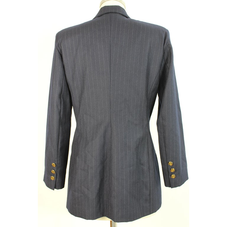 1980s Valentino Atelier Blue Gray Wool Pinstripe Double Breasted Jacket ...