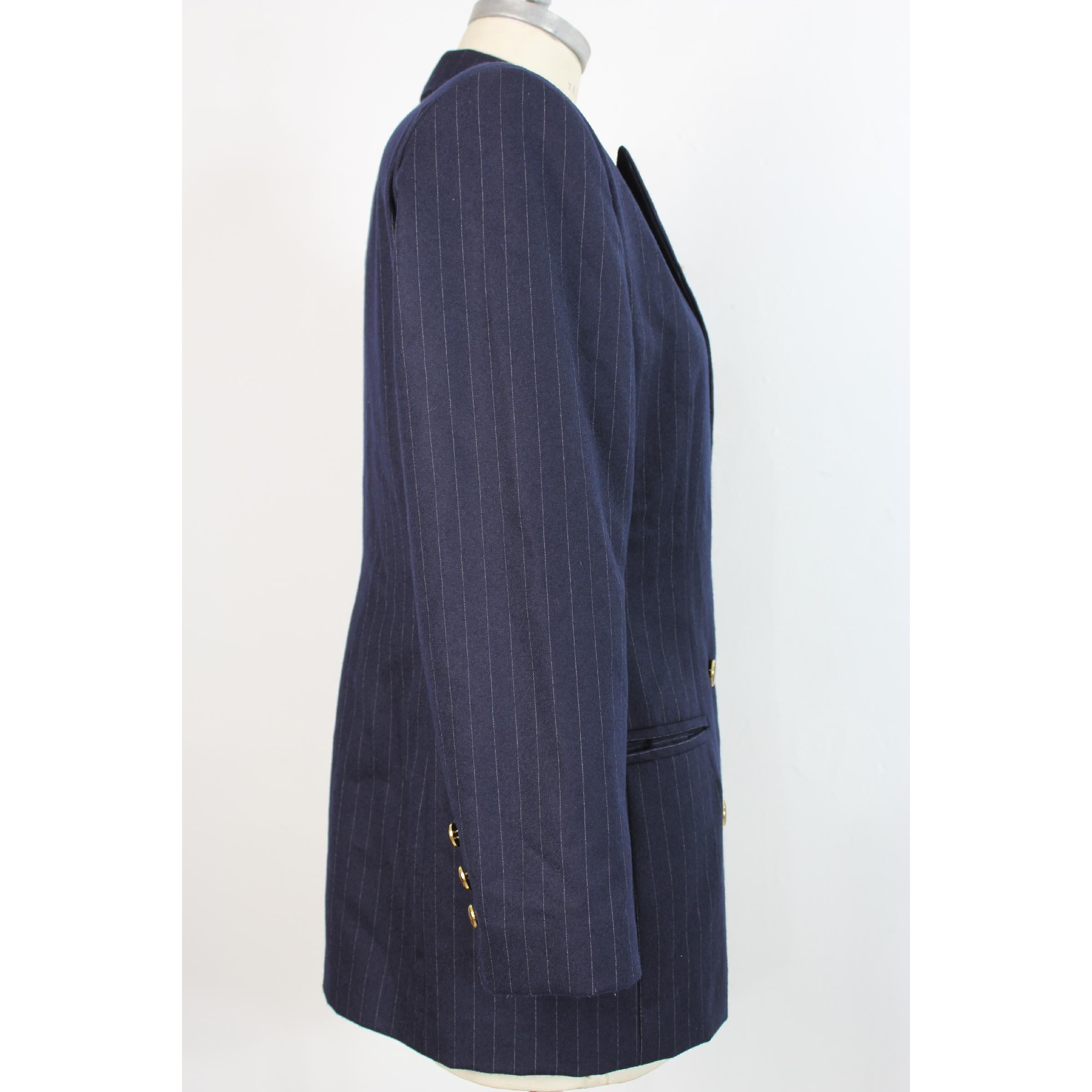 1980s Valentino Atelier Blue Gray Wool Pinstripe Double Breasted Jacket In Excellent Condition In Brindisi, Bt