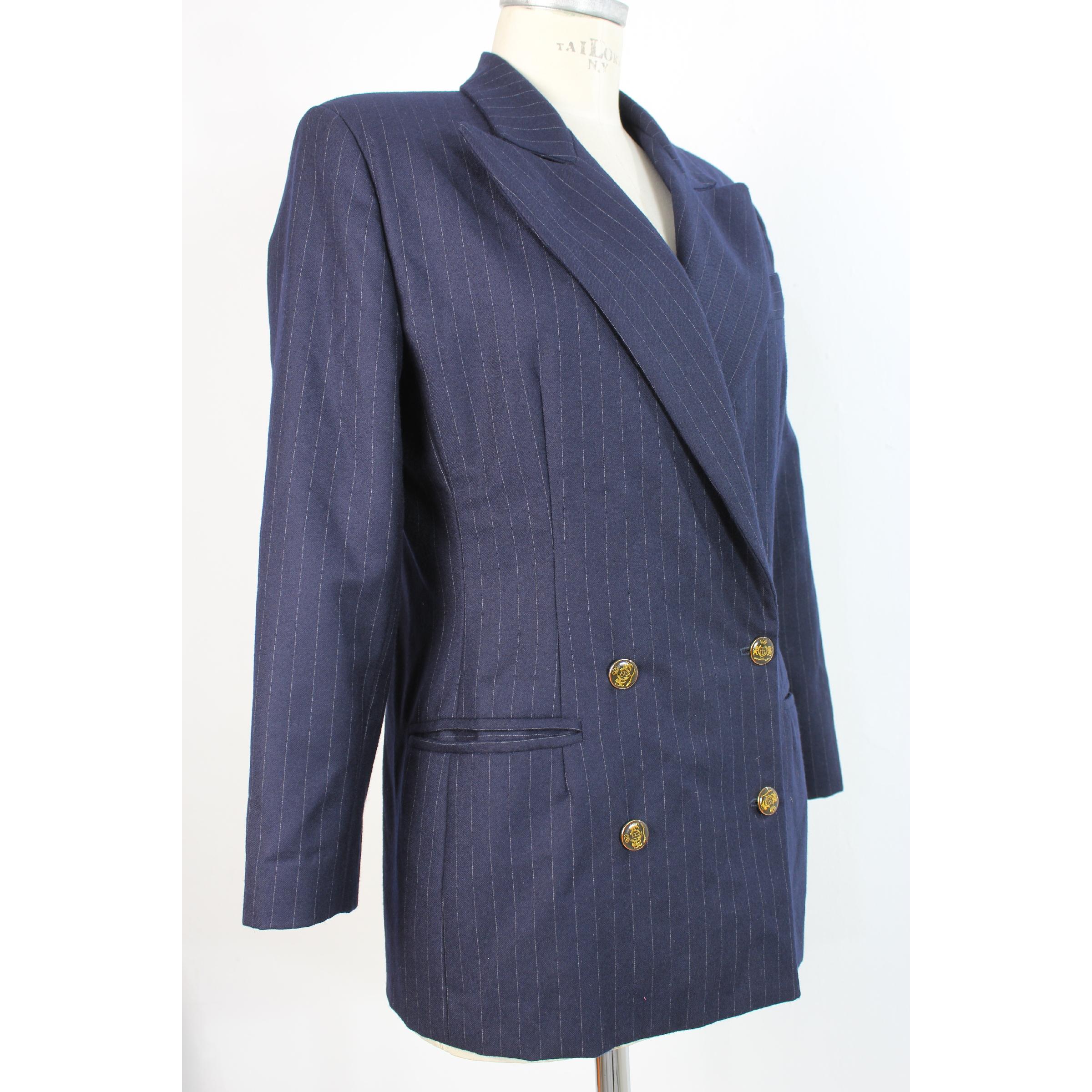 Women's 1980s Valentino Atelier Blue Gray Wool Pinstripe Double Breasted Jacket