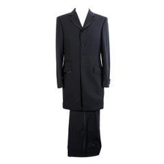 1990s Versace Classic Black Satin Wool Check Long Tight Pants Suit
