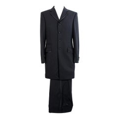 1990s Versace Classic Black Satin Wool Check Long Tight Pants Suit 