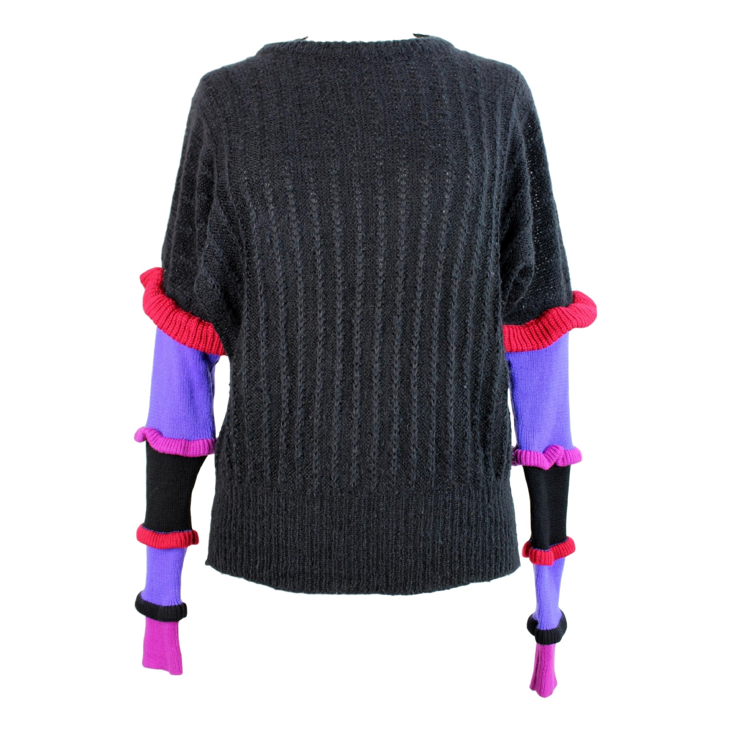 1980s Roccobarocco Black Wool Mohair Sweater 