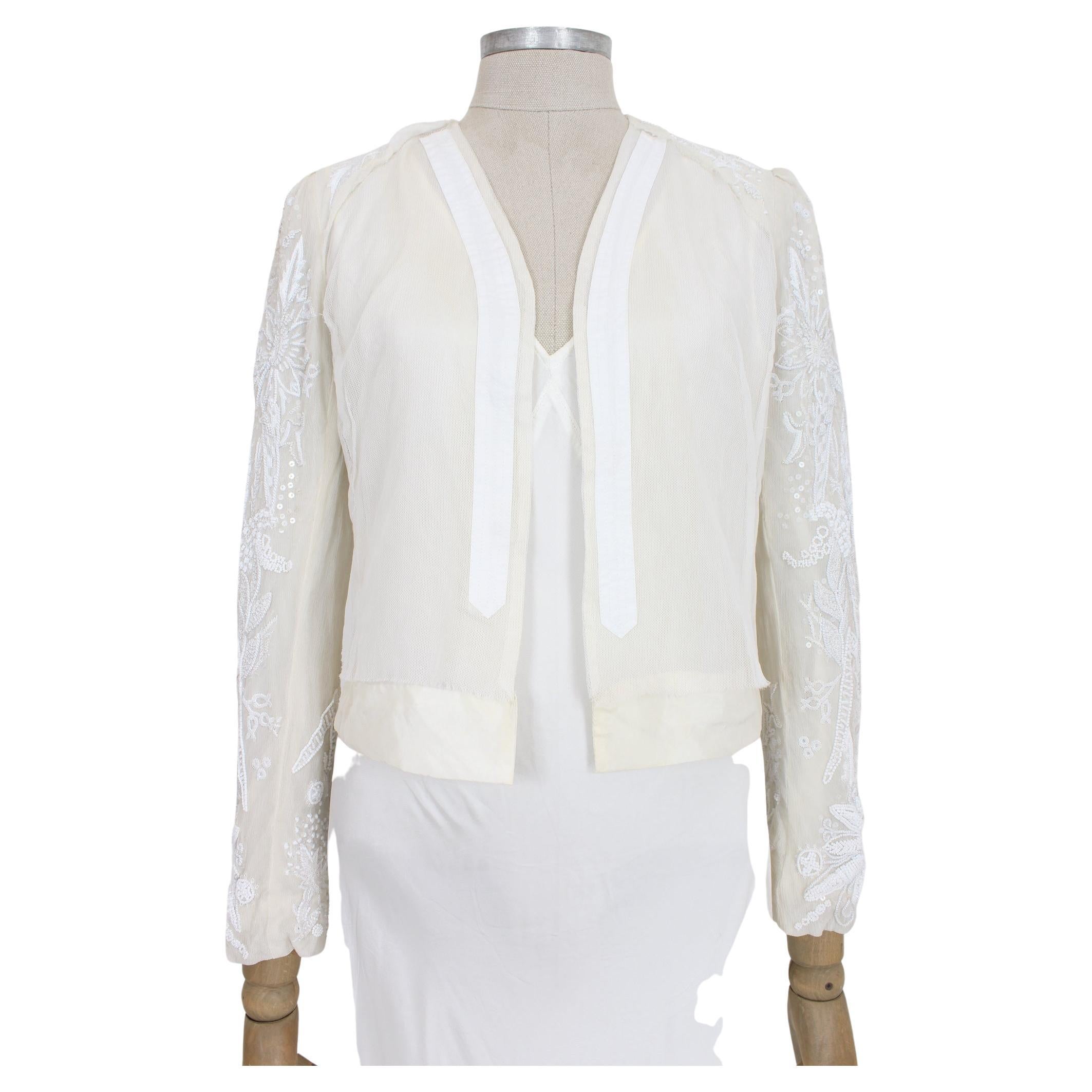 Dries Van Noten Silk Sequins White Evening Jacket 2000s