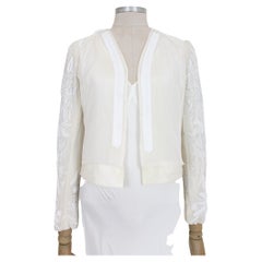 Dries Van Noten Chaqueta de Noche de Lentejuelas de Seda Blanca Años 2000