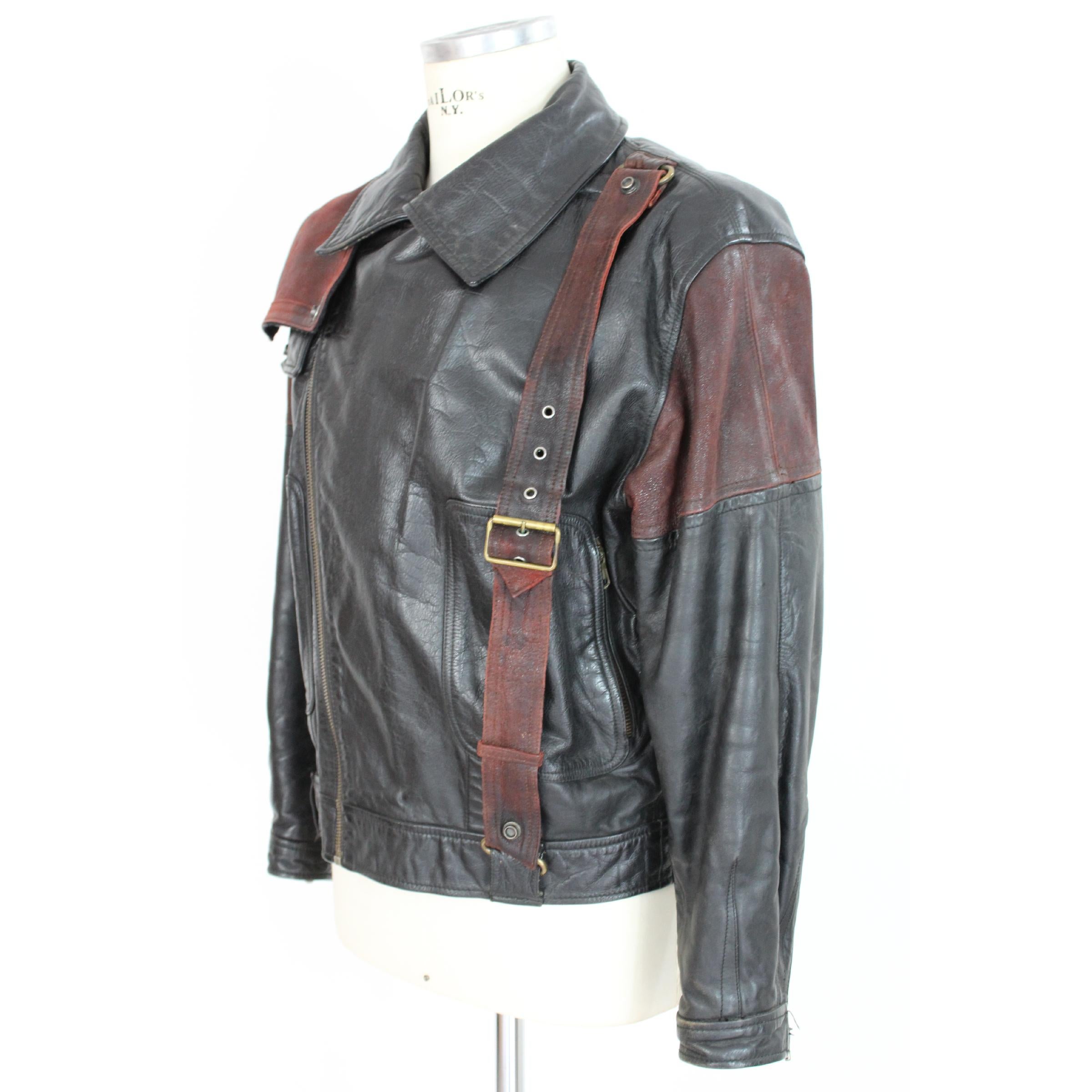 Giorgio Armani Blouson motard en cuir vintage noir Chiodo:: 1980 Bon état à Brindisi, Bt