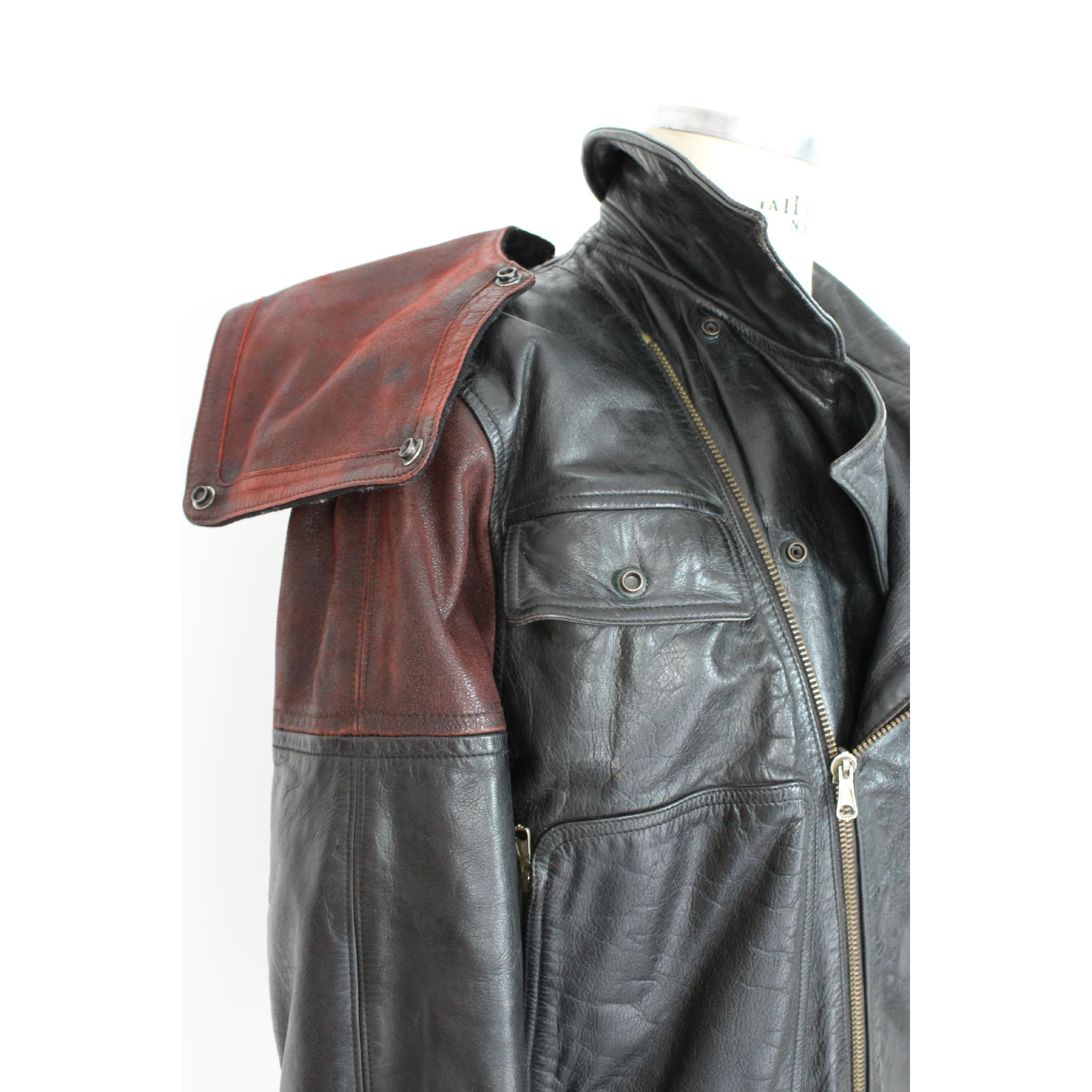 Giorgio Armani Biker Leather Vintage Jacket Black Chiodo, 1980s In Good Condition In Brindisi, Bt