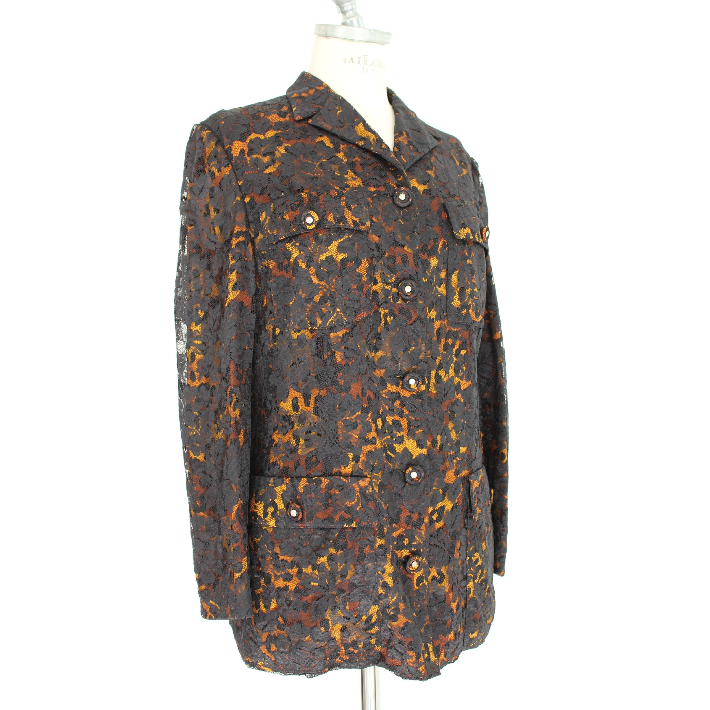 1980s Istante by Gianni Verscae Leopard Floral Black Silk Lace Jacket 1