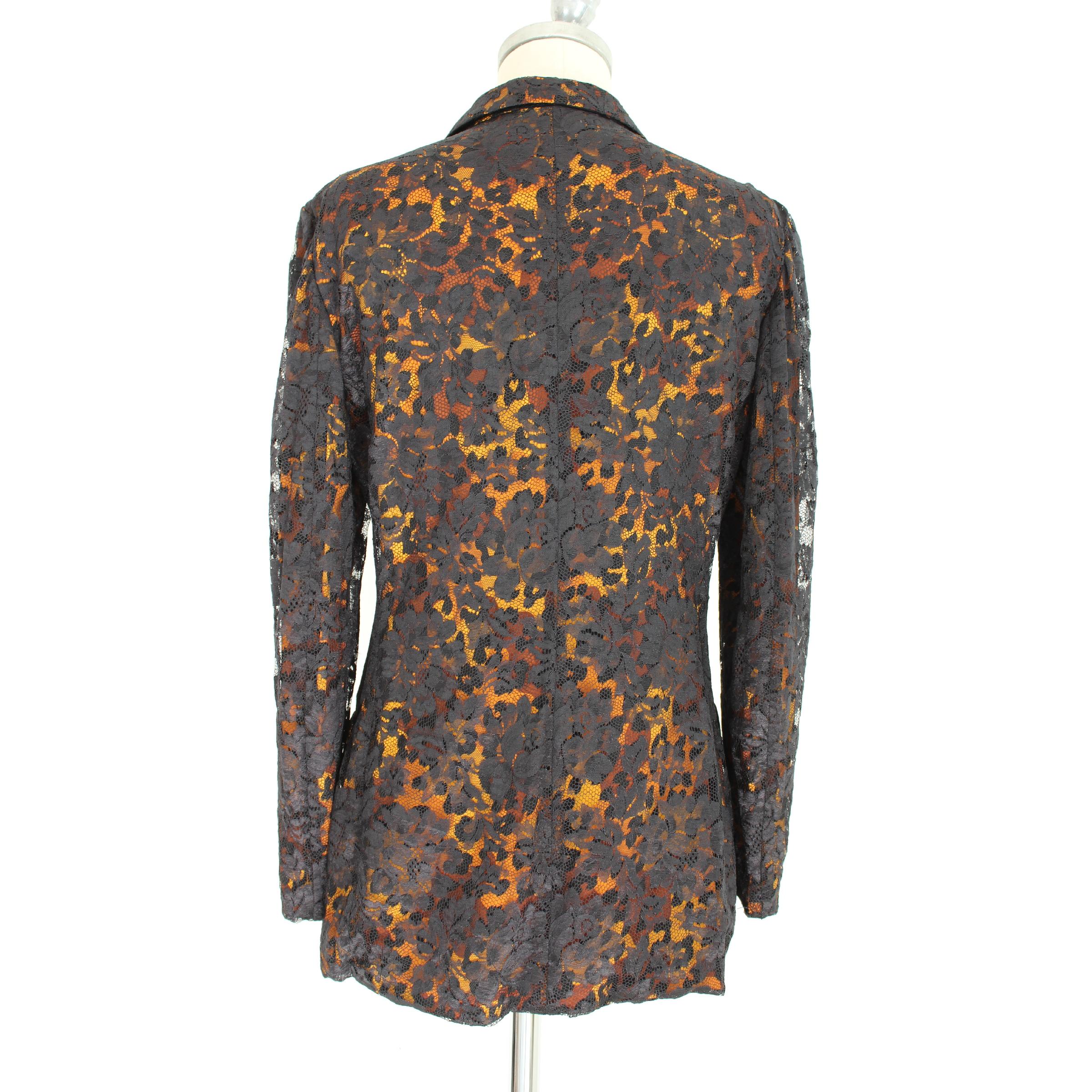 1980s Istante by Gianni Verscae Leopard Floral Black Silk Lace Jacket In Excellent Condition In Brindisi, Bt