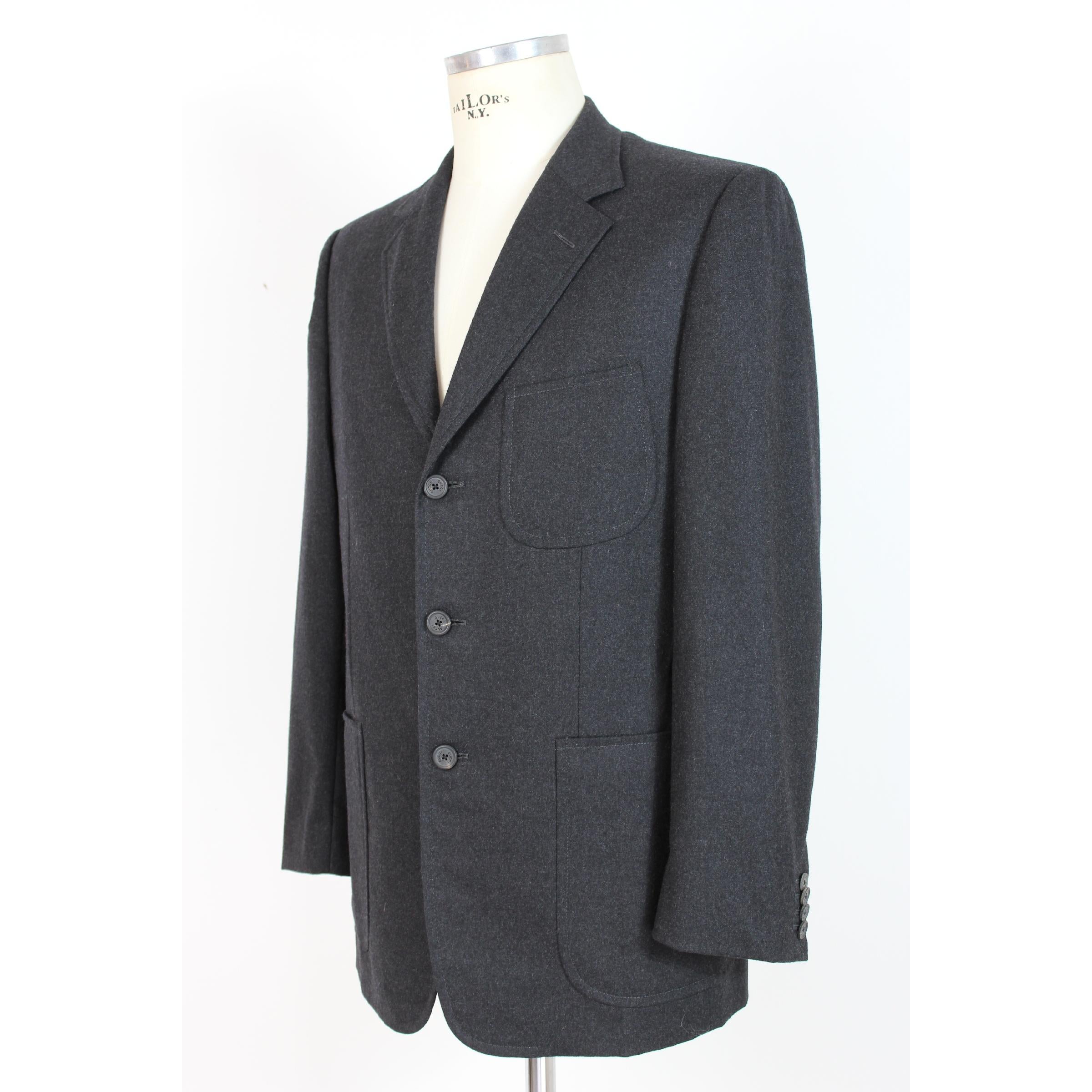 Men's 1990s Gucci Gray Boiled Wool Three Button Slim Fit Suit Jacket