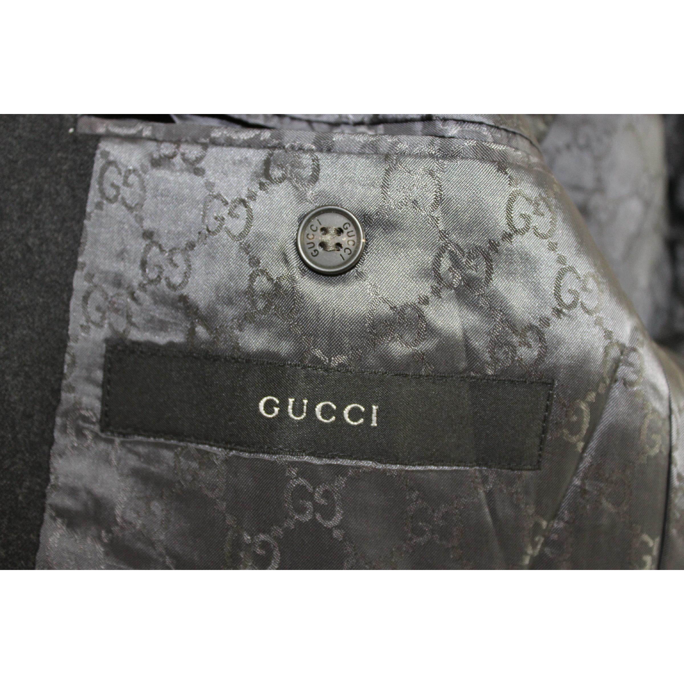1990s Gucci Gray Boiled Wool Three Button Slim Fit Suit Jacket 3
