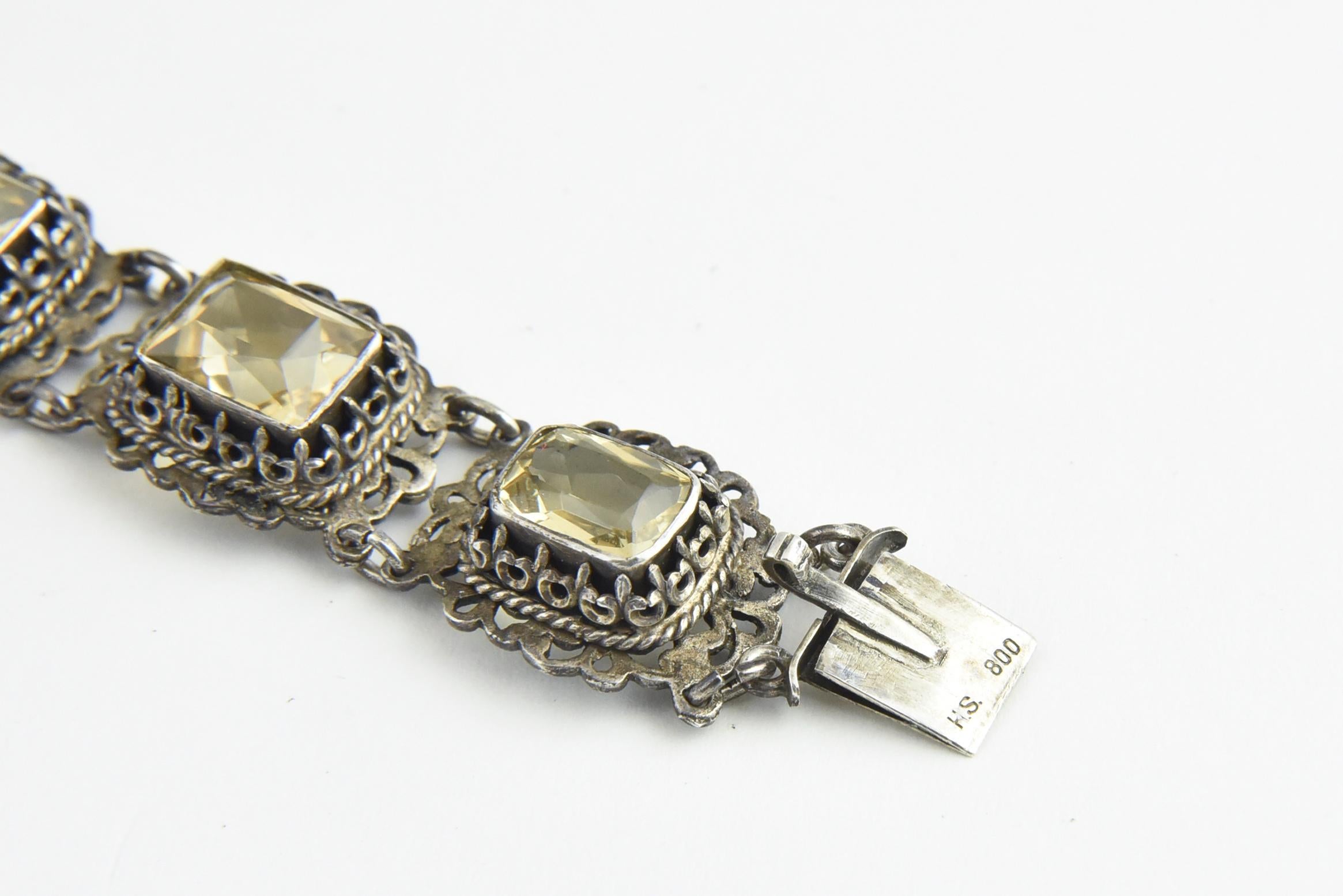 Women's Austro-Hungarian Pearl and Citrine Silver Bracelet For Sale