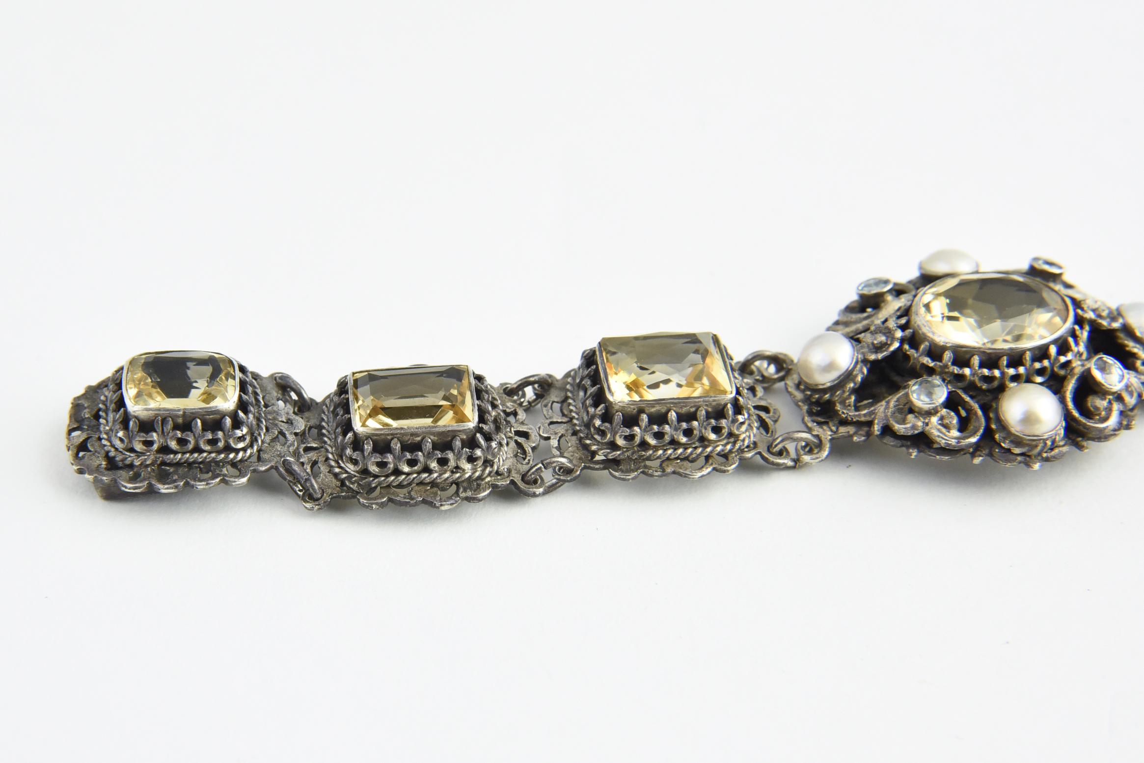 Austro-Hungarian Pearl and Citrine Silver Bracelet For Sale 1