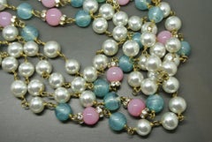 Chanel green pink gripoix poured glass faux pearl long necklace
