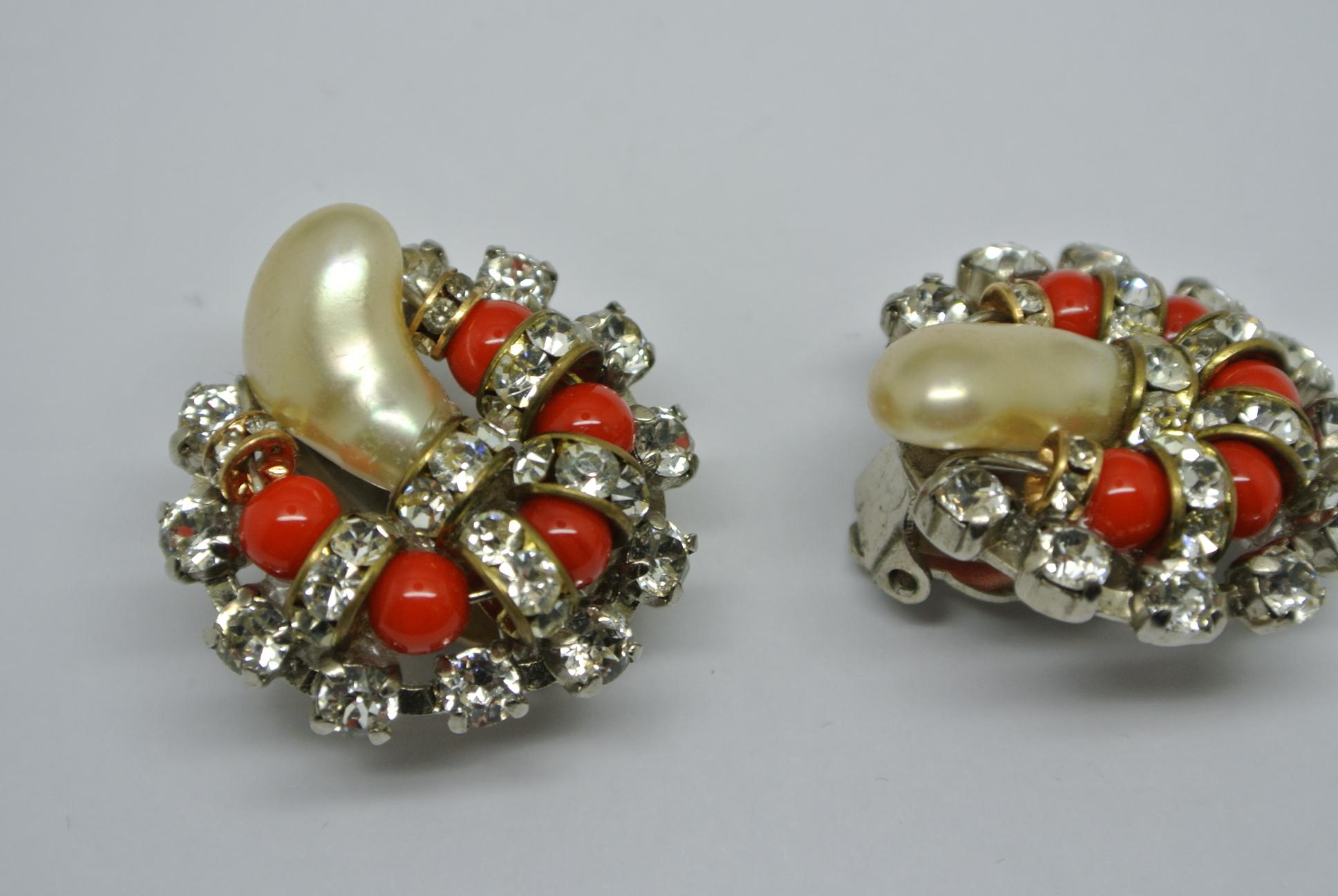 Women's or Men's Vintage Chanel by Goossens Orange Glass Faux Pearl Earrings For Sale