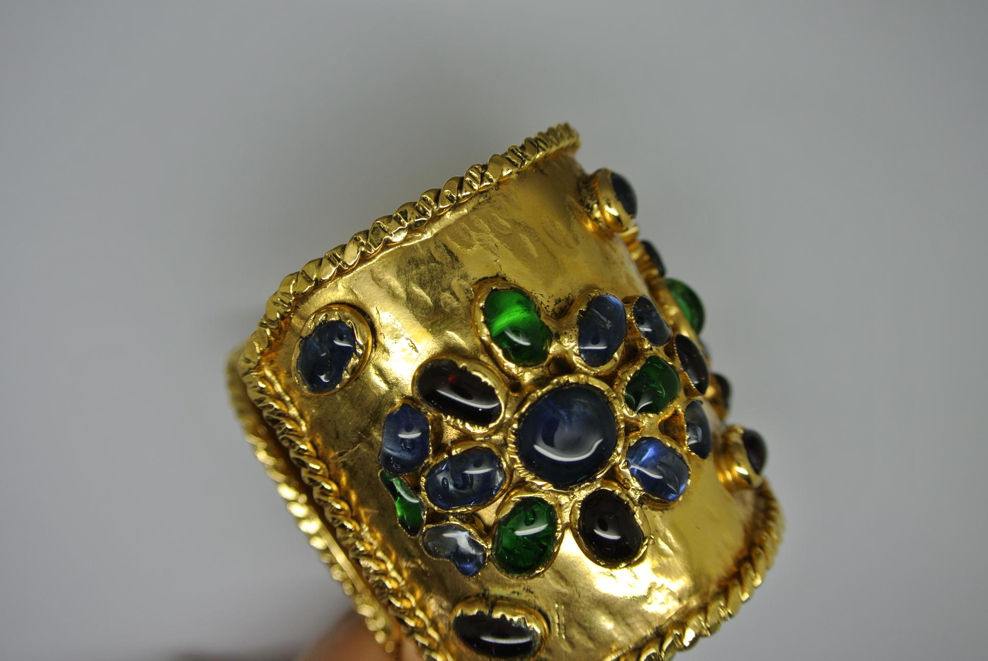 Artist Vintage Gripoix French Poured Glass Byzantine Large Cuff Bracelet