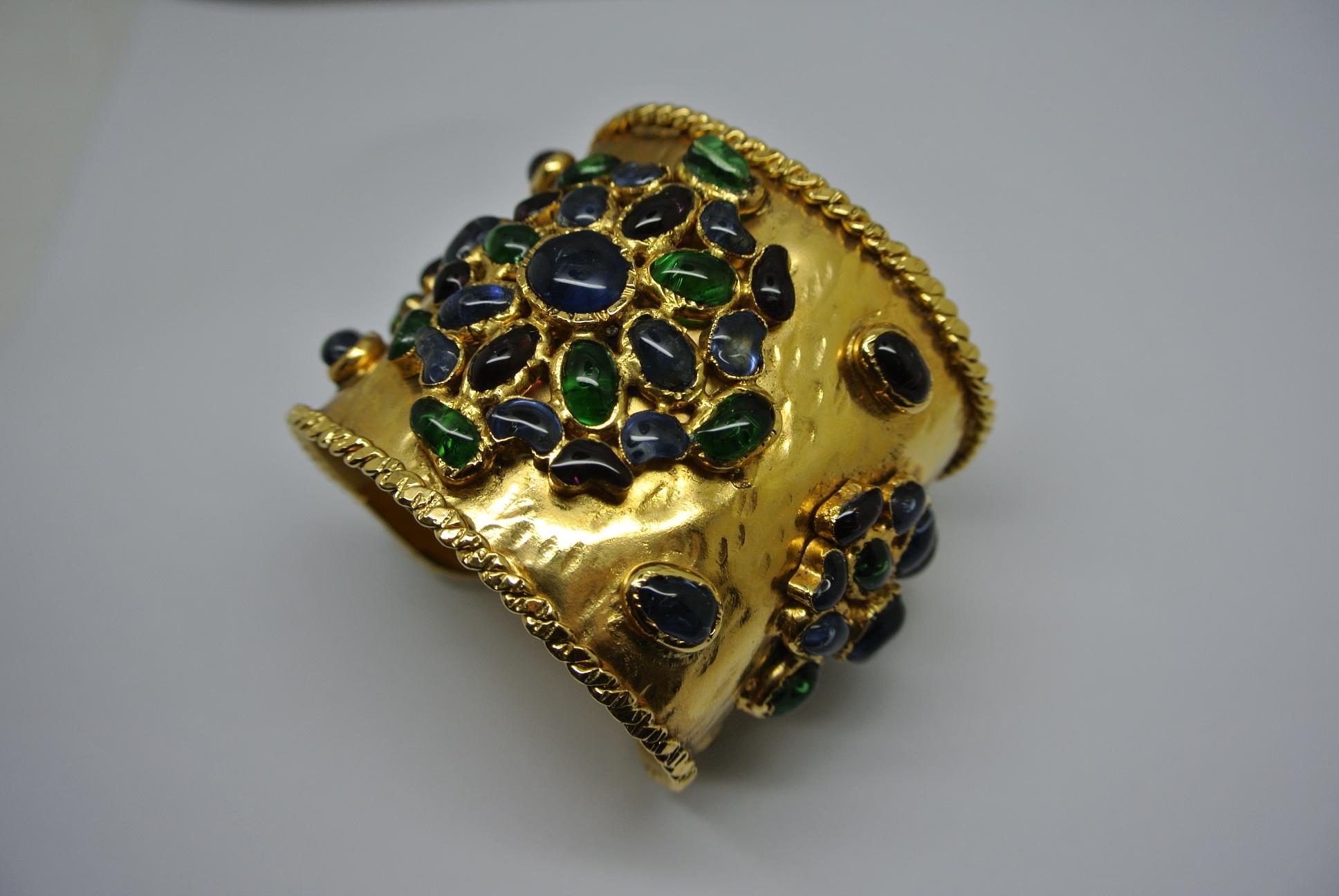 Vintage Gripoix French Poured Glass Byzantine Large Cuff Bracelet 1
