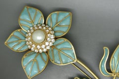 Cristobal by Gripoix Made in France Blue Flower Poured Glass Large Brooch