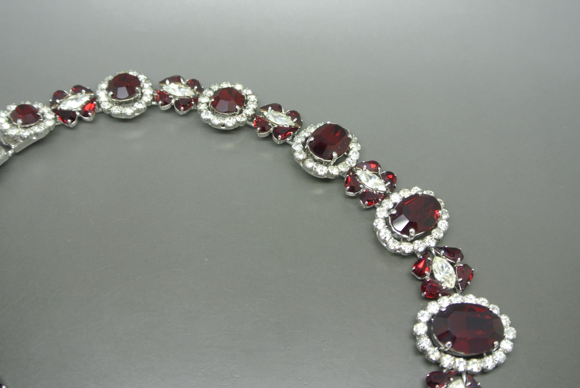 Christian Dior 1963 Red Crystal Necklace In Good Condition For Sale In London, GB