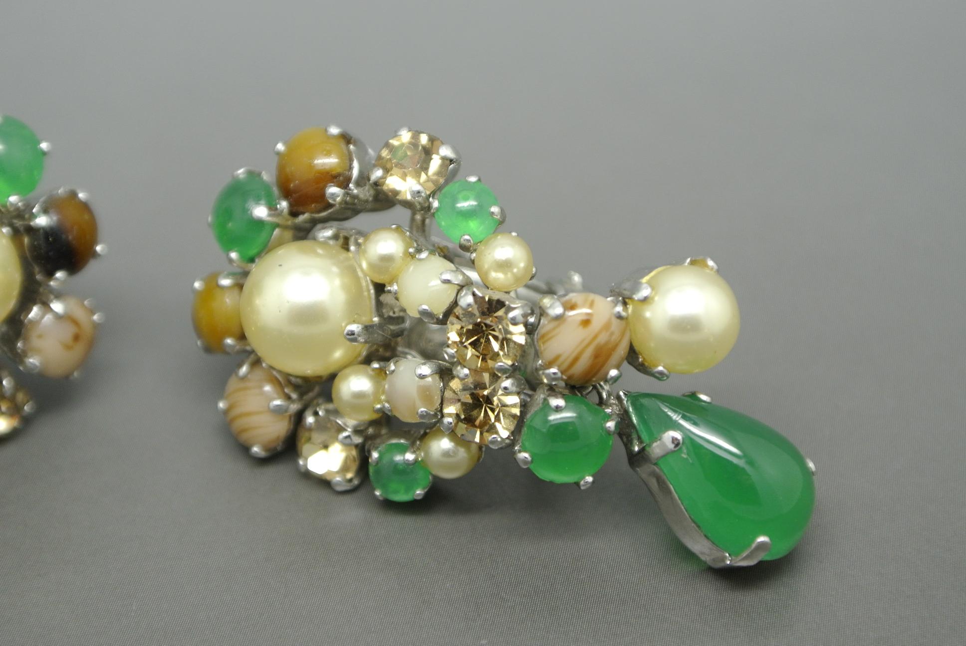 Artist Christian Dior 1962 Green Brown Glass Earrings For Sale