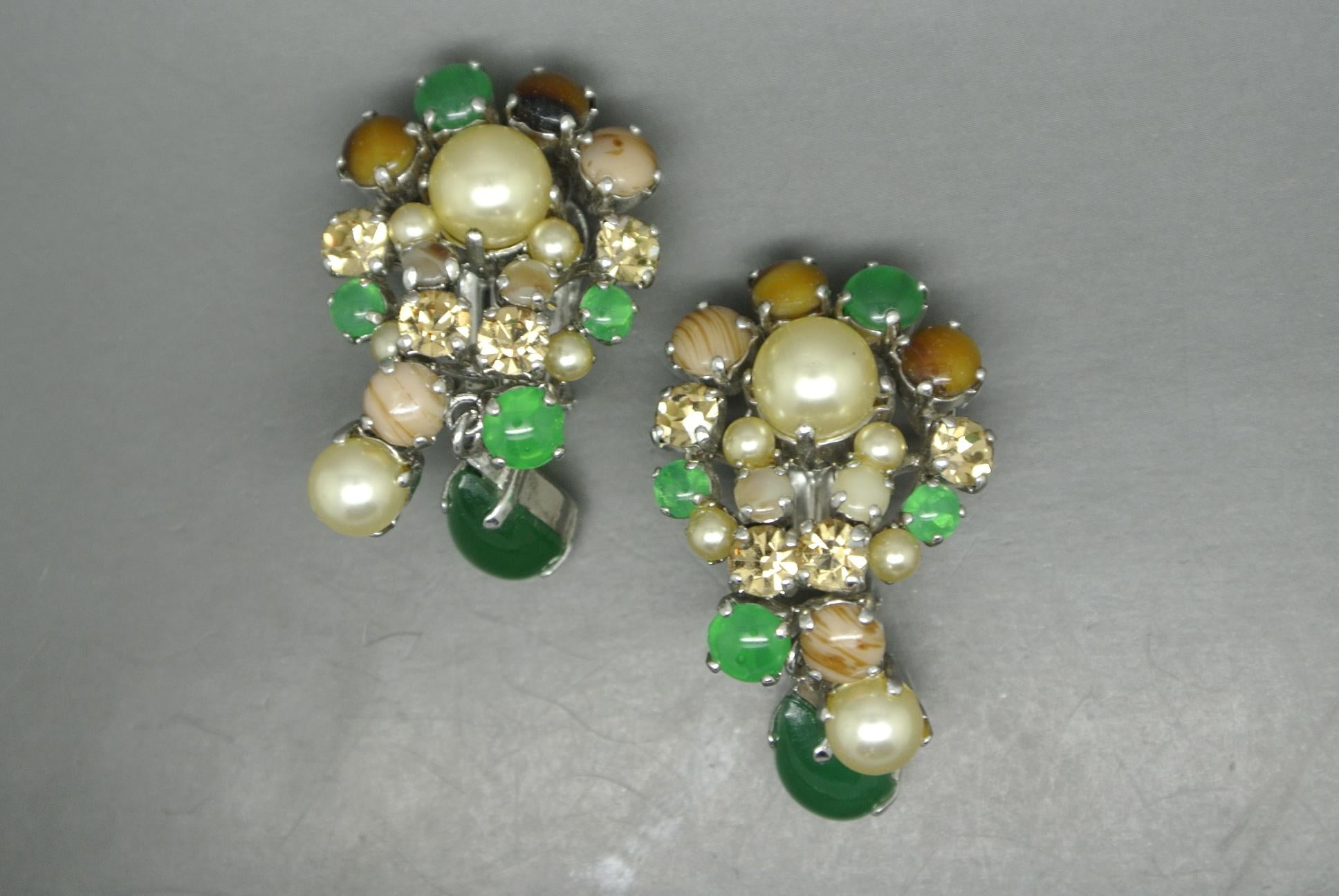 Christian Dior 1962 Green Brown Glass Earrings For Sale 1