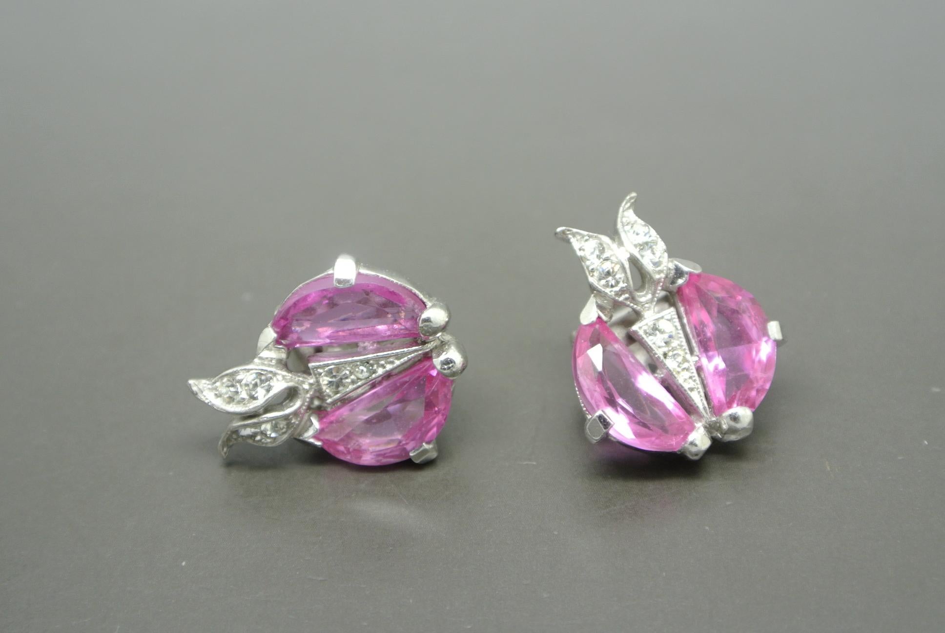 Trifari Demilune Moon Cut Pink Crystal Earrings In Good Condition In London, GB