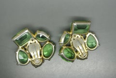 Schiaparelli 1950s green glass gold-tone earrings