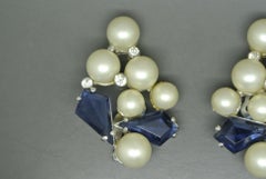Schiaparelli 1950s blue glass faux pearl gold-tone earrings