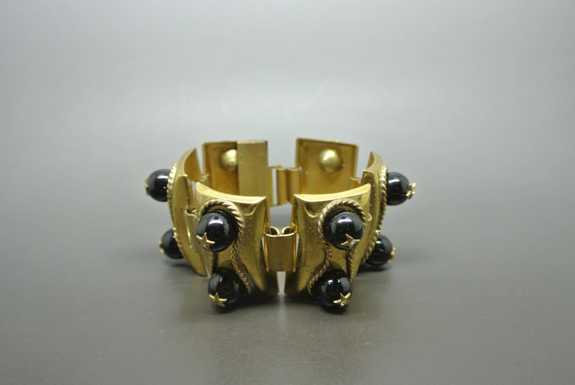 Schiaparelli by Max Boinet black glass star gold-tone bracelet For Sale 1